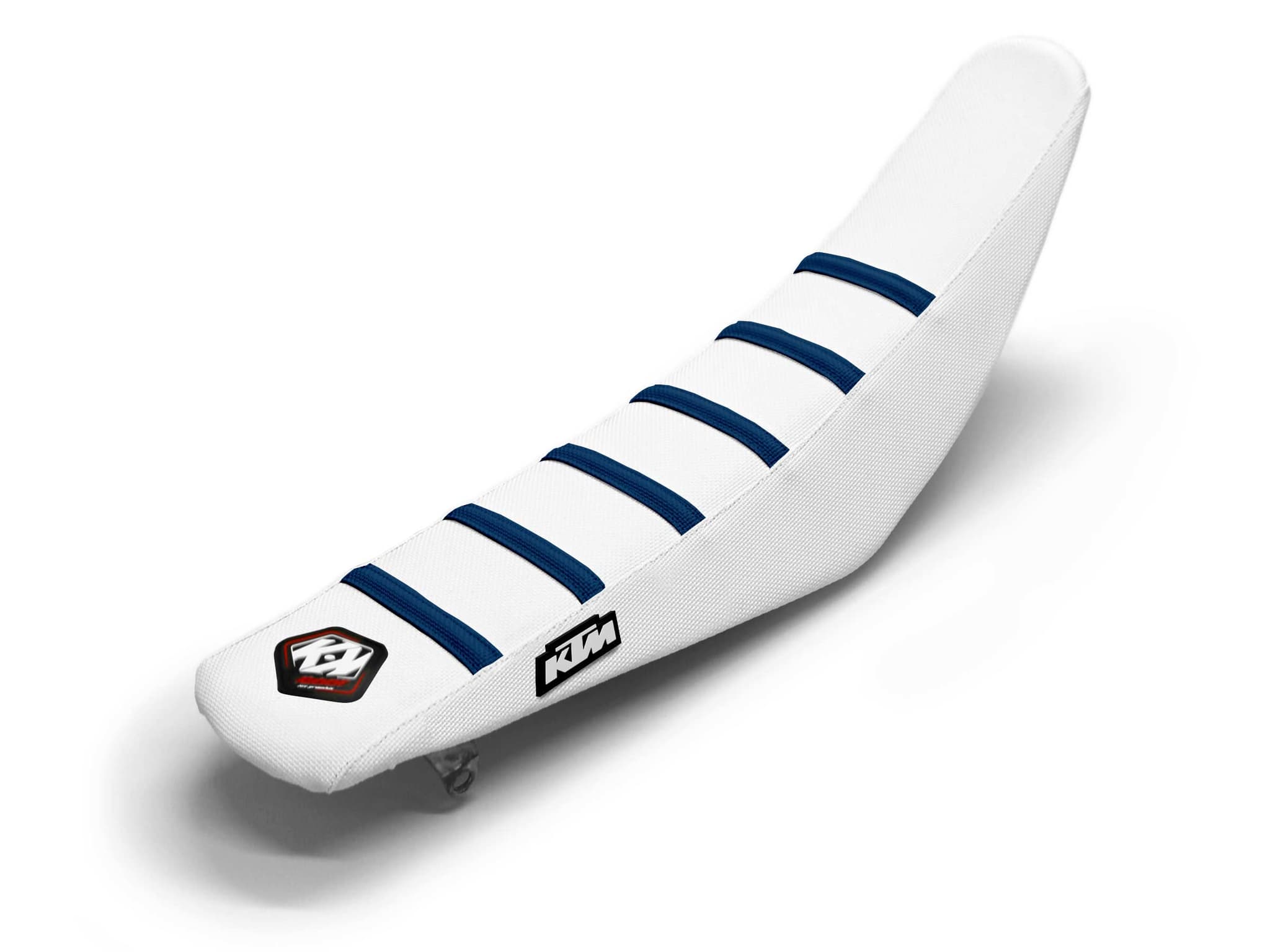 KTM Dirt Bike Seat Cover White/Navy 6 Ribs