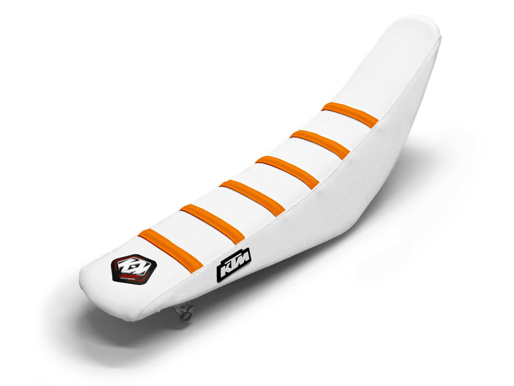 KTM Dirt Bike Seat Cover White/Orange 6 Ribs