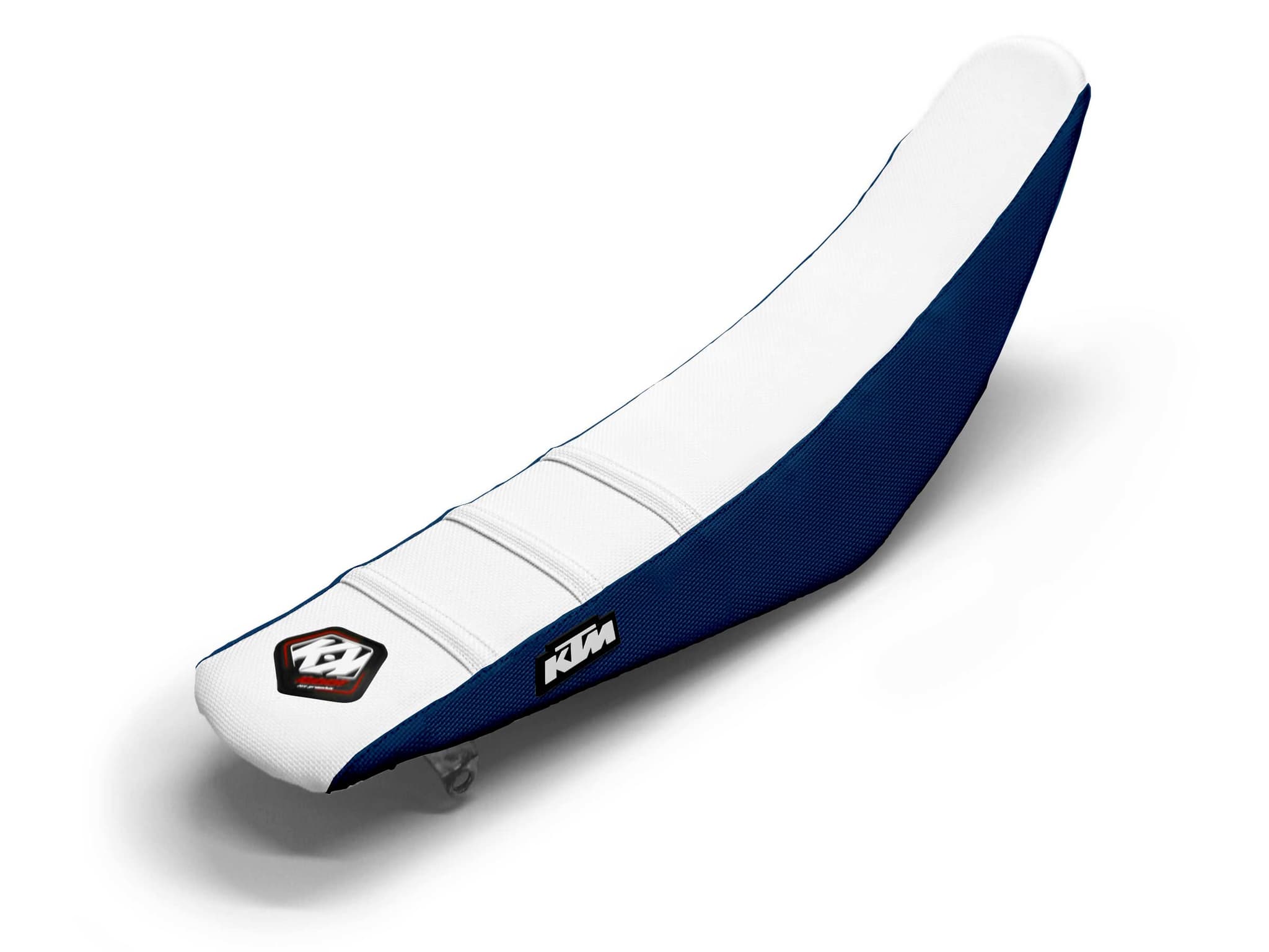 KTM Dirt Bike Seat Cover White/Navy 3 Ribs
