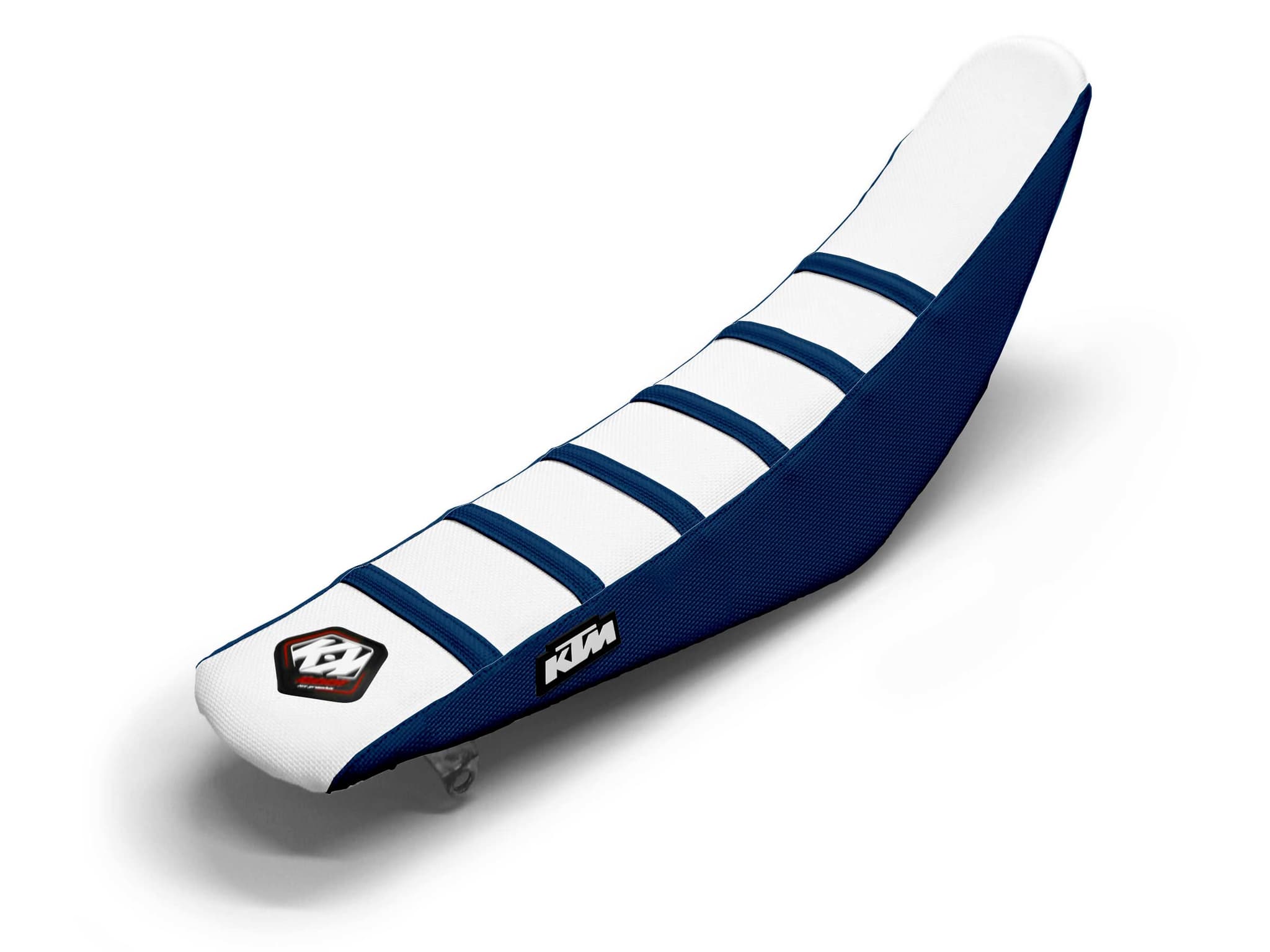 KTM Dirt Bike Seat Cover White/Navy 6 Ribs
