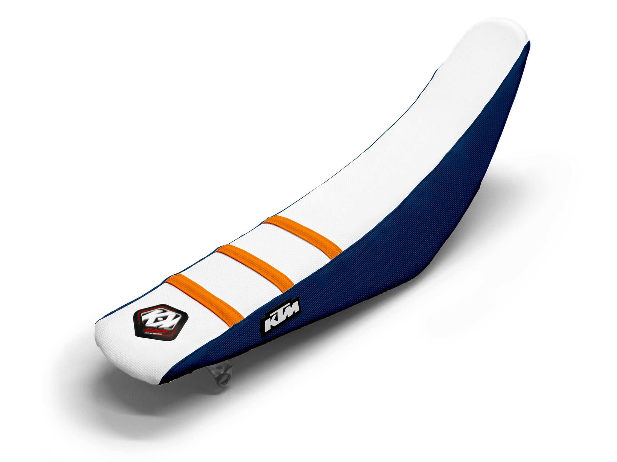 KTM Dirt Bike Seat Cover White/Orange/Navy 3 Ribs