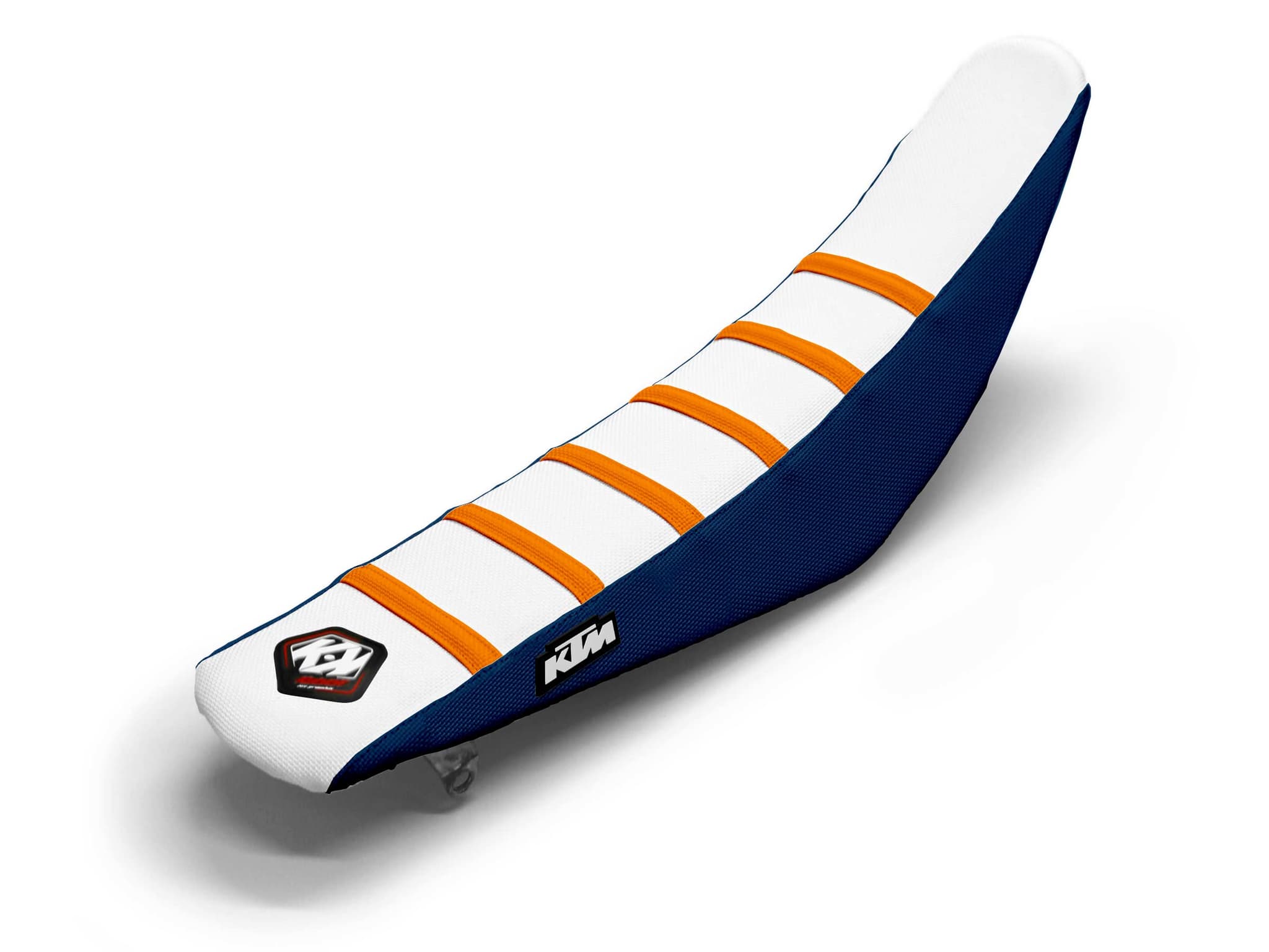 KTM Dirt Bike Seat Cover White/Orange/Navy 6 Ribs