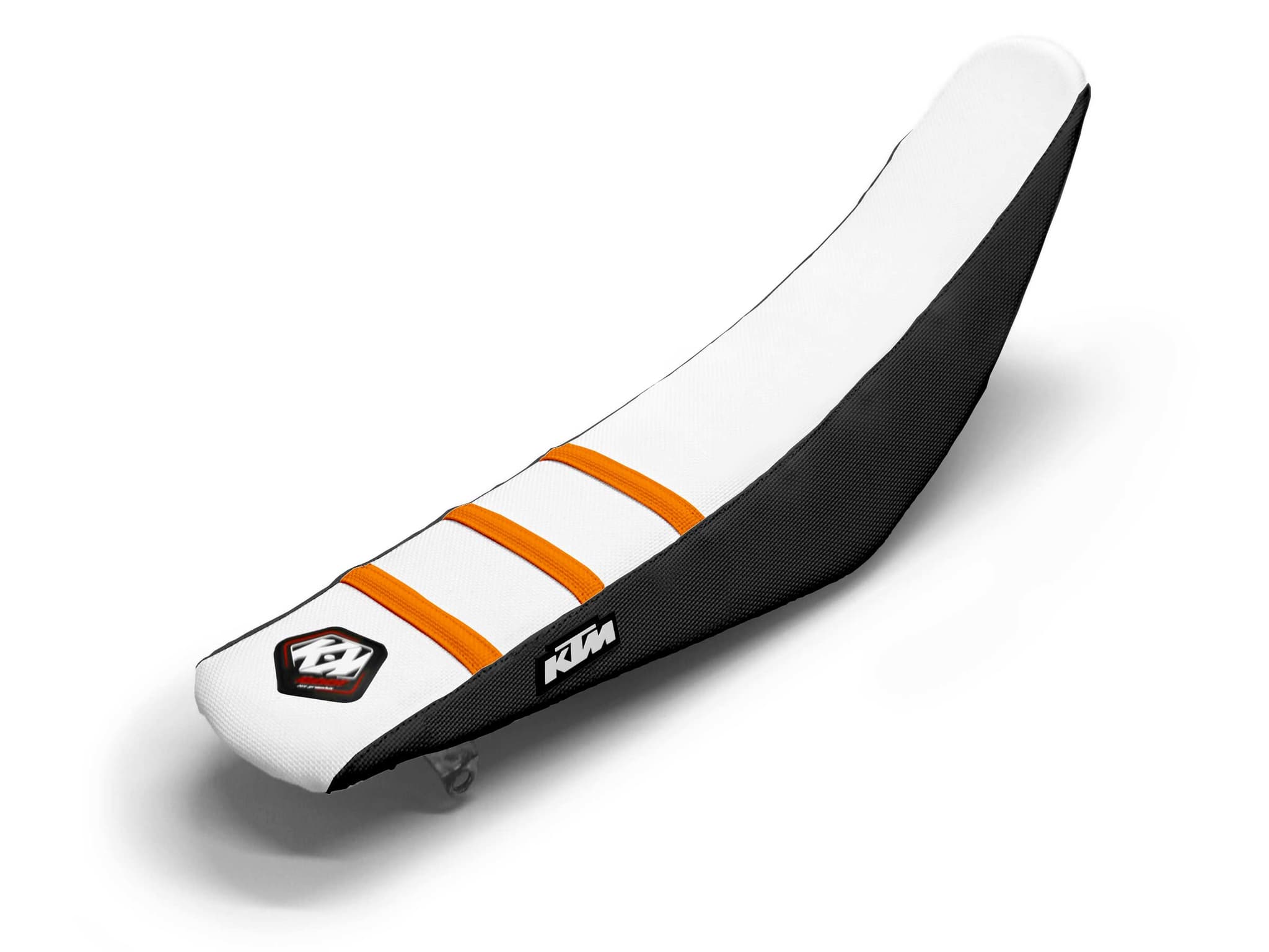 KTM Dirt Bike Seat Cover White/Black/Orange 3 Ribs