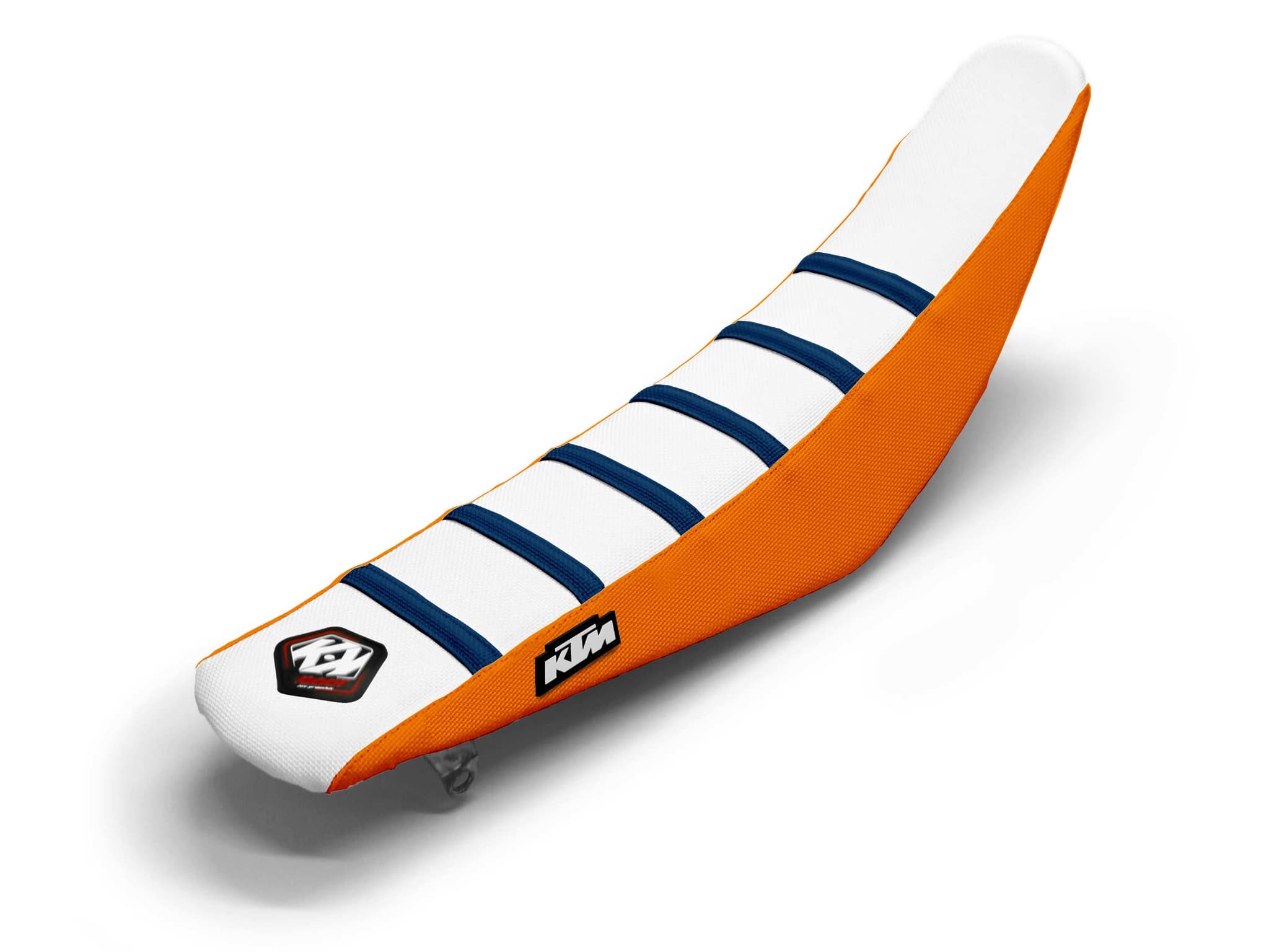 KTM Dirt Bike Seat Cover White/Orange/Navy 6 Ribs