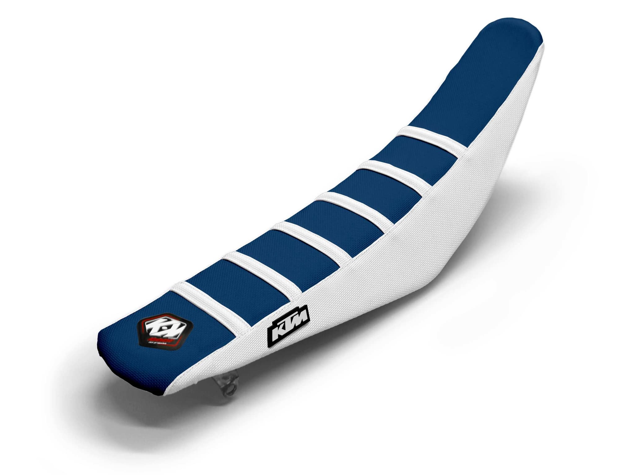 KTM Dirt Bike Seat Cover White/Navy 6 Ribs