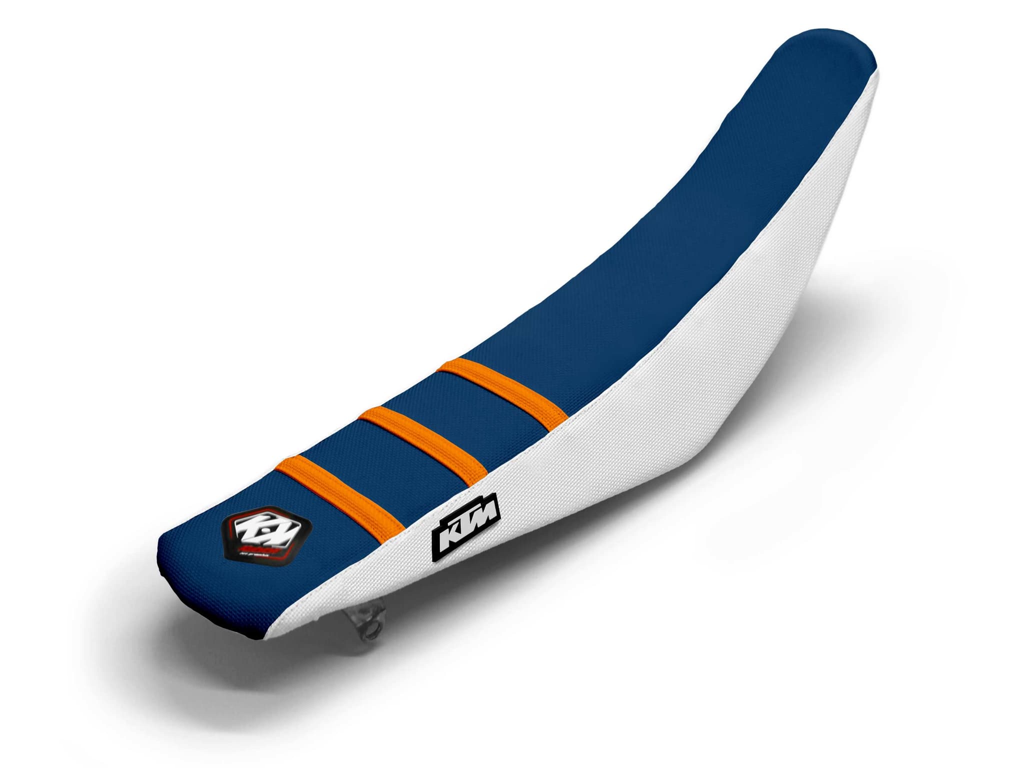 KTM Dirt Bike Seat Cover White/Orange/Navy 3 Ribs
