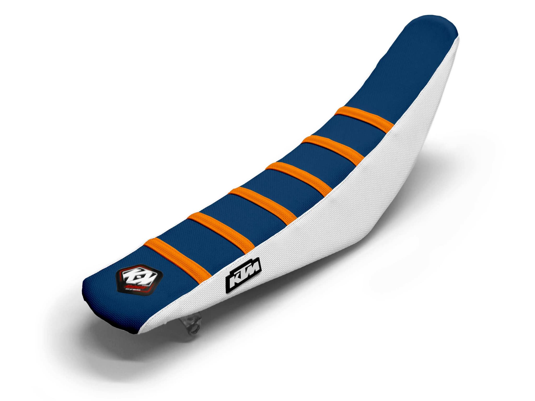 KTM Dirt Bike Seat Cover White/Orange/Navy 6 Ribs