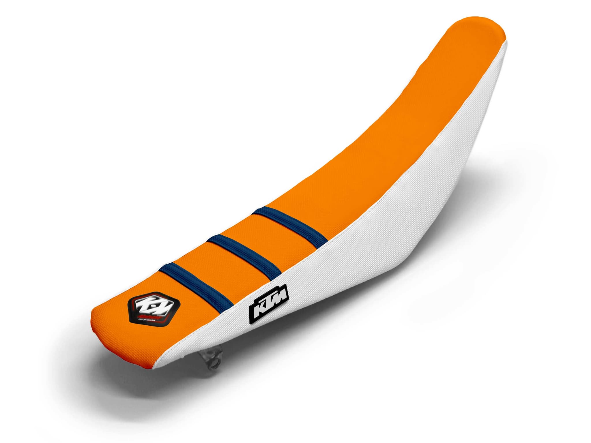 KTM Dirt Bike Seat Cover White/Orange/Navy 3 Ribs